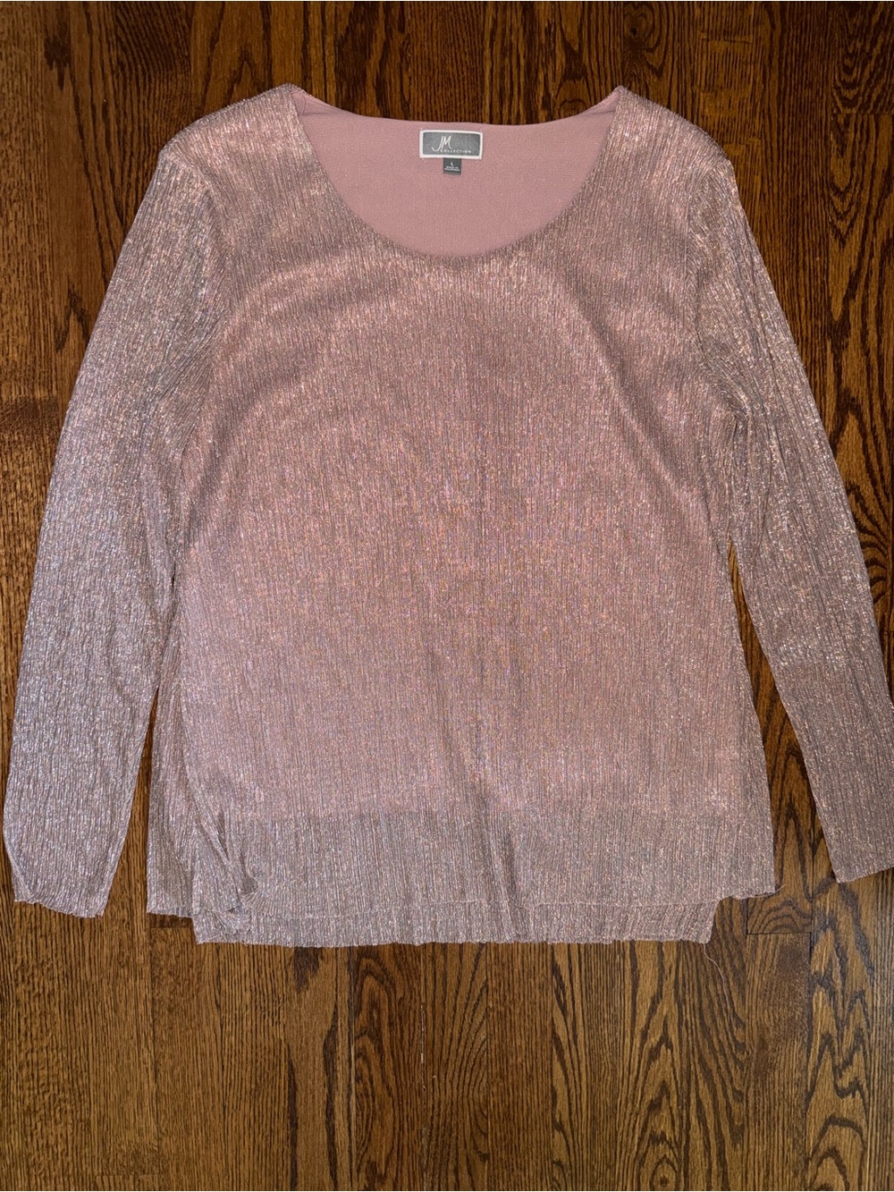 JM Collection Dusty Pink Shimmer Scoop Neck Sweater